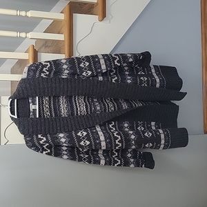 LL Bean, Long Gray Cardigan Sweater, size XL, 100% Lambs Wool